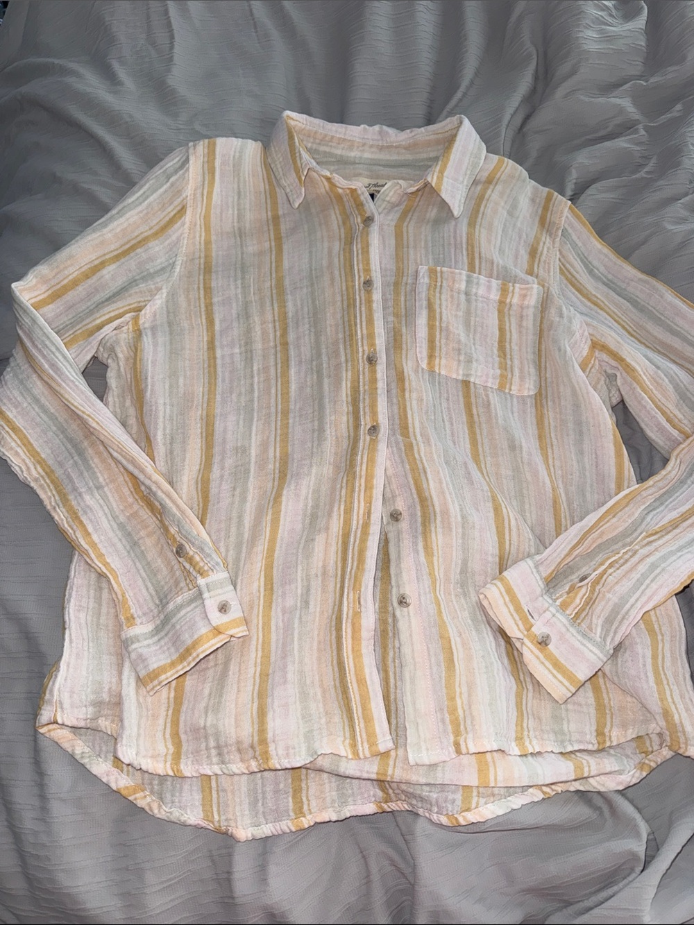 Universal Thread Striped Button-Down Shirt - White, Yellow, Tan